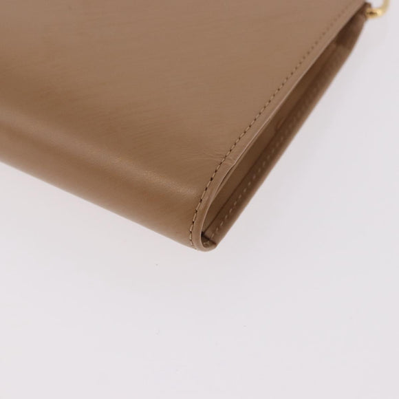 CARTIER Long Wallet Leather Beige Silver Gold Auth 188973