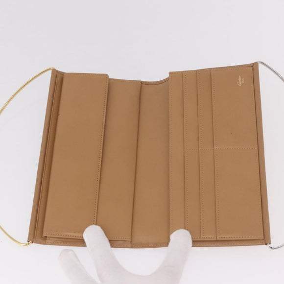 CARTIER Long Wallet Leather Beige Silver Gold Auth 188973