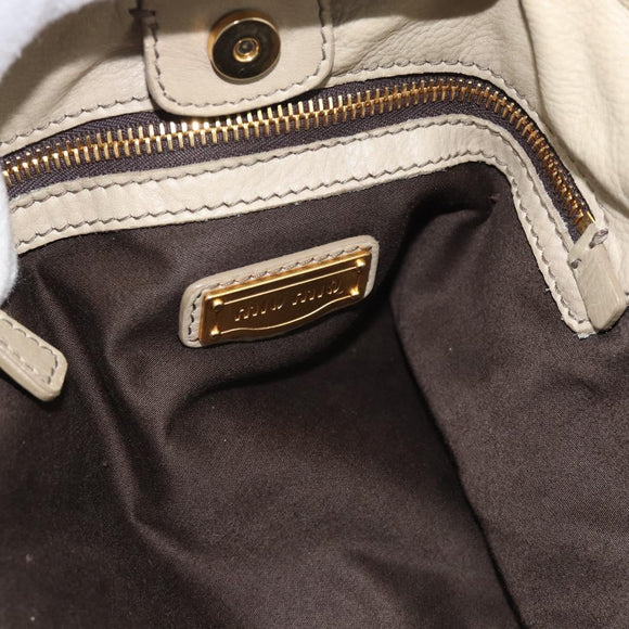 Miu Miu Hand Bag Leather 2way Beige Gold Auth 188974A