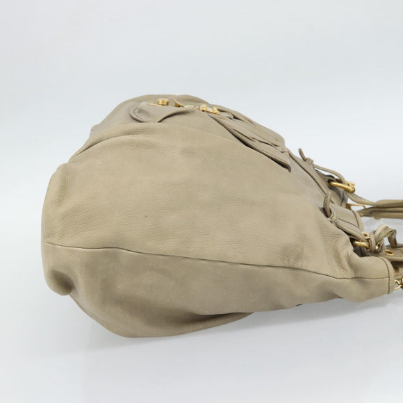Miu Miu Hand Bag Leather 2way Beige Gold Auth 188974A
