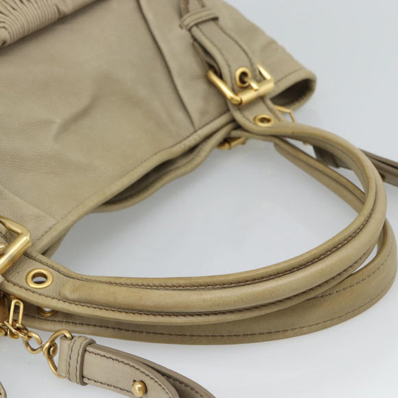Miu Miu Hand Bag Leather 2way Beige Gold Auth 188974A