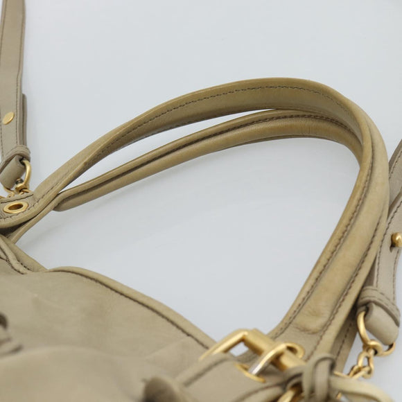 Miu Miu Hand Bag Leather 2way Beige Gold Auth 188974A