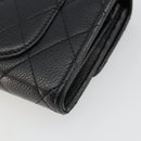 CHANEL Matelasse Long Wallet Caviar Skin Black Silver CC Auth 188983V-10