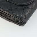 CHANEL Matelasse Long Wallet Caviar Skin Black Silver CC Auth 188983V-11