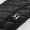 CHANEL Matelasse Long Wallet Caviar Skin Black Silver CC Auth 188983V-12