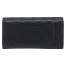 CHANEL Matelasse Long Wallet Caviar Skin Black Silver CC Auth 188983V-3