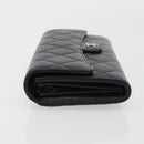 CHANEL Matelasse Long Wallet Caviar Skin Black Silver CC Auth 188983V-5