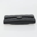 CHANEL Matelasse Long Wallet Caviar Skin Black Silver CC Auth 188983V-7