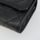 CHANEL Matelasse Long Wallet Caviar Skin Black Silver CC Auth 188983V-8
