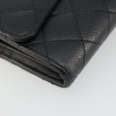 CHANEL Matelasse Long Wallet Caviar Skin Black Silver CC Auth 188983V-9