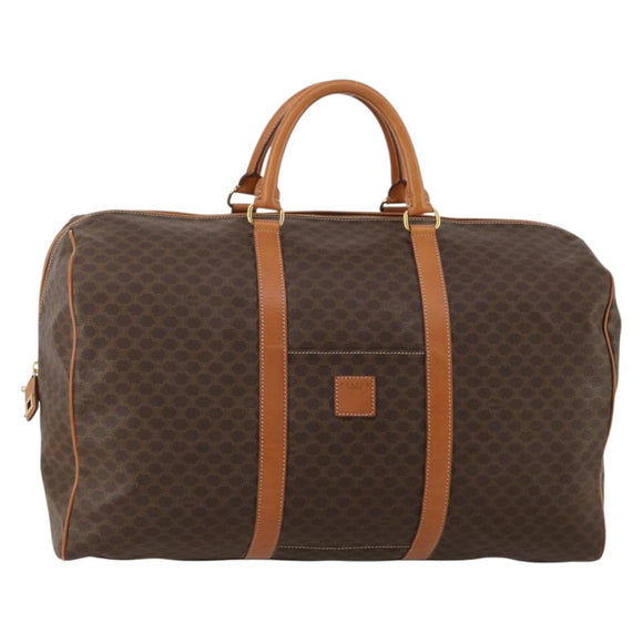 CELINE Macadam Canvas Boston Bag PVC Leather Brown Gold Auth 188985