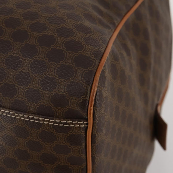 CELINE Macadam Canvas Boston Bag PVC Leather Brown Gold Auth 188985