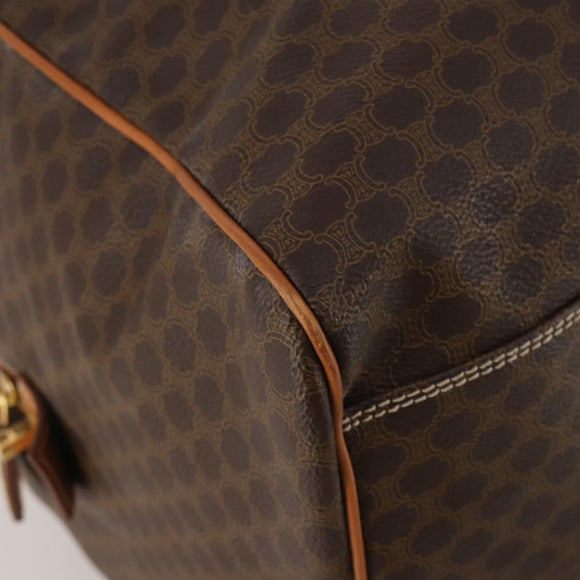 CELINE Macadam Canvas Boston Bag PVC Leather Brown Gold Auth 188985