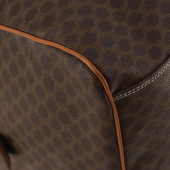 CELINE Macadam Canvas Boston Bag PVC Leather Brown Gold Auth 188985