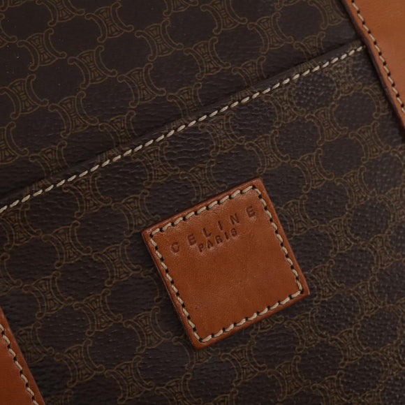 CELINE Macadam Canvas Boston Bag PVC Leather Brown Gold Auth 188985