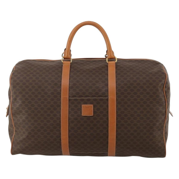 CELINE Macadam Canvas Boston Bag PVC Leather Brown Gold Auth 188985