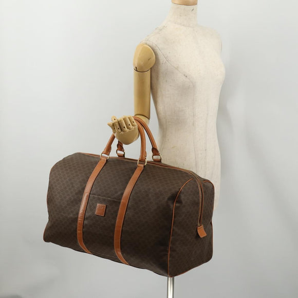 CELINE Macadam Canvas Boston Bag PVC Leather Brown Gold Auth 188985