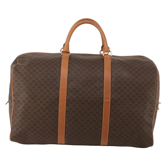 CELINE Macadam Canvas Boston Bag PVC Leather Brown Gold Auth 188985