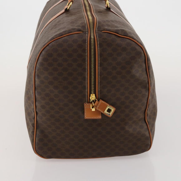 CELINE Macadam Canvas Boston Bag PVC Leather Brown Gold Auth 188985