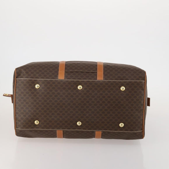 CELINE Macadam Canvas Boston Bag PVC Leather Brown Gold Auth 188985