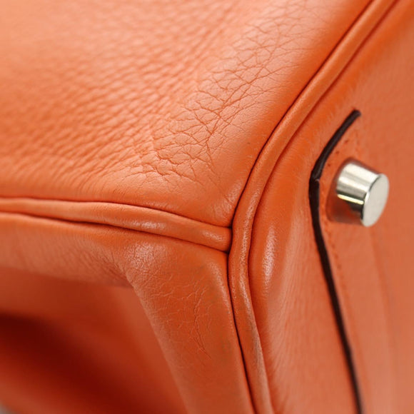 HERMES Birkin 30 Hand Bag Taurillon Clemence Leather Orange Silver Auth 188988SM