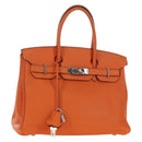 HERMES Birkin 30 Hand Bag Taurillon Clemence Leather Orange Silver Auth 188988SM-1