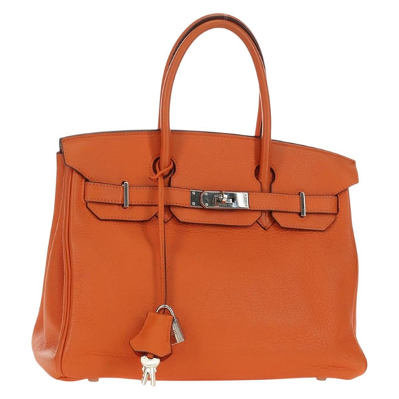 HERMES Birkin 30 Hand Bag Taurillon Clemence Leather Orange Silver Auth 188988SM