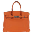 HERMES Birkin 30 Hand Bag Taurillon Clemence Leather Orange Silver Auth 188988SM-13