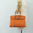 HERMES Birkin 30 Hand Bag Taurillon Clemence Leather Orange Silver Auth 188988SM-31