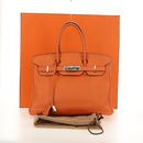 HERMES Birkin 30 Hand Bag Taurillon Clemence Leather Orange Silver Auth 188988SM-12