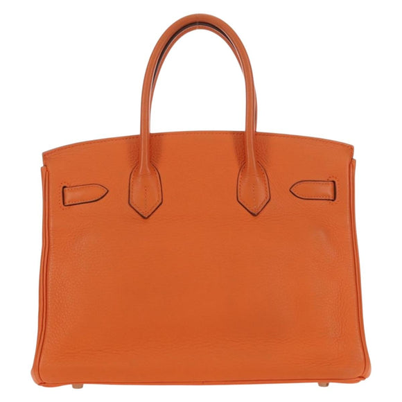 HERMES Birkin 30 Hand Bag Taurillon Clemence Leather Orange Silver Auth 188988SM