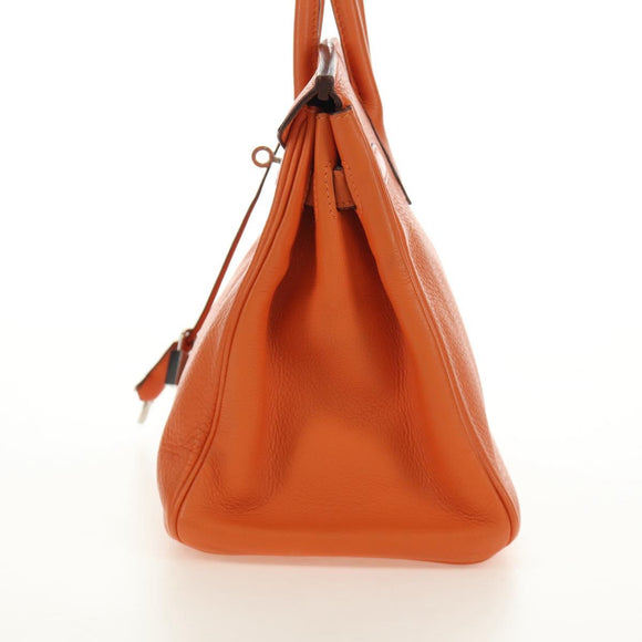 HERMES Birkin 30 Hand Bag Taurillon Clemence Leather Orange Silver Auth 188988SM