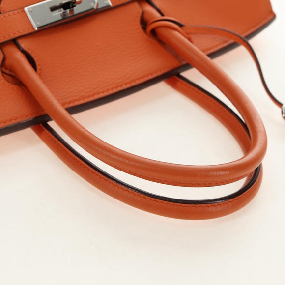 HERMES Birkin 30 Hand Bag Taurillon Clemence Leather Orange Silver Auth 188988SM