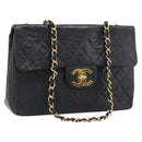CHANEL Big Matelasse 34 Chain Shoulder Bag Lamb Skin Black Gold CC Auth 188990V-1