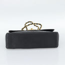 CHANEL Big Matelasse 34 Chain Shoulder Bag Lamb Skin Black Gold CC Auth 188990V-10