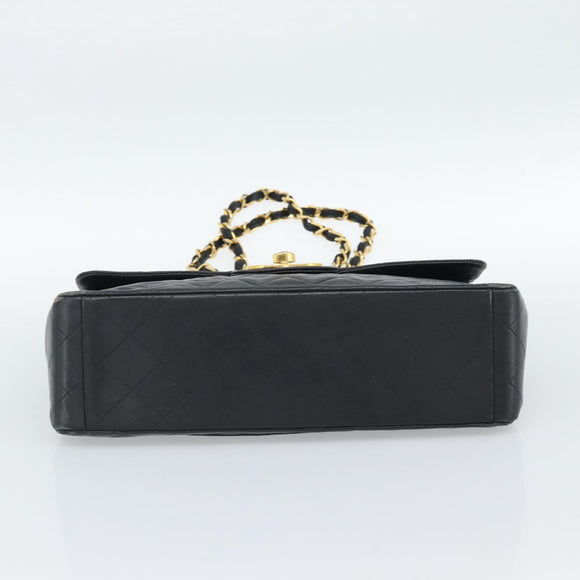 CHANEL Big Matelasse 34 Chain Shoulder Bag Lamb Skin Black Gold CC Auth 188990V