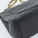CHANEL Big Matelasse 34 Chain Shoulder Bag Lamb Skin Black Gold CC Auth 188990V-15