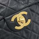 CHANEL Big Matelasse 34 Chain Shoulder Bag Lamb Skin Black Gold CC Auth 188990V-16