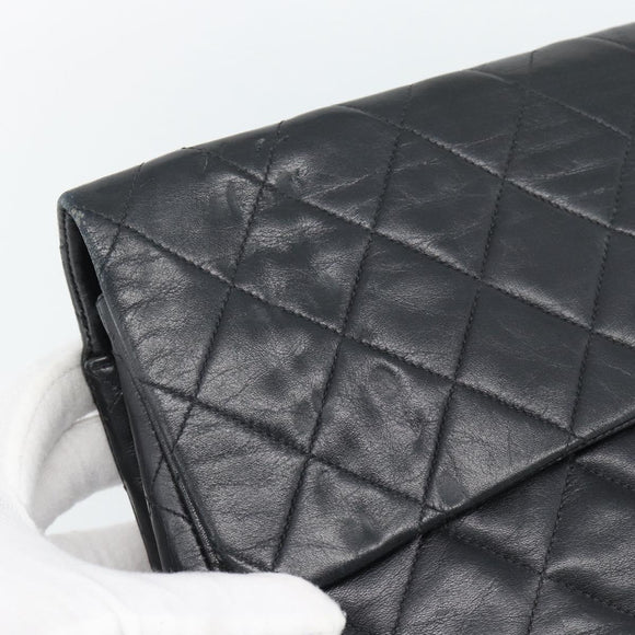 CHANEL Big Matelasse 34 Chain Shoulder Bag Lamb Skin Black Gold CC Auth 188990V