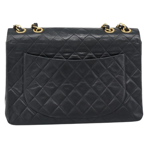 CHANEL Big Matelasse 34 Chain Shoulder Bag Lamb Skin Black Gold CC Auth 188990V