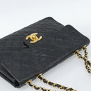 CHANEL Big Matelasse 34 Chain Shoulder Bag Lamb Skin Black Gold CC Auth 188990V-6