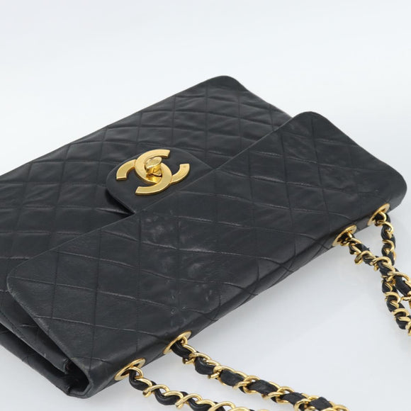 CHANEL Big Matelasse 34 Chain Shoulder Bag Lamb Skin Black Gold CC Auth 188990V