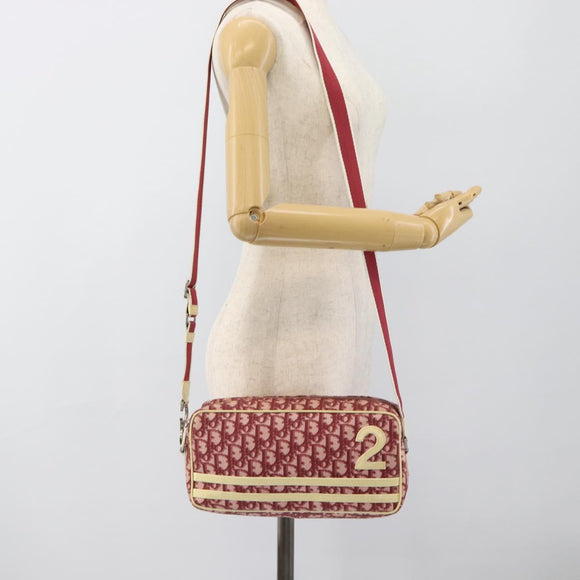 Christian Dior Trotter Canvas Shoulder Bag PVC Red Silver Auth 188995A