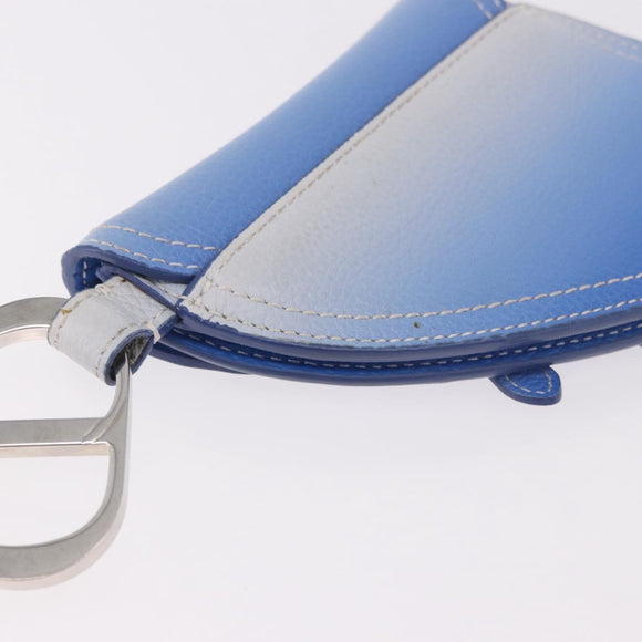 Christian Dior Saddle Pouch Leather Light Blue Silver Auth 188996