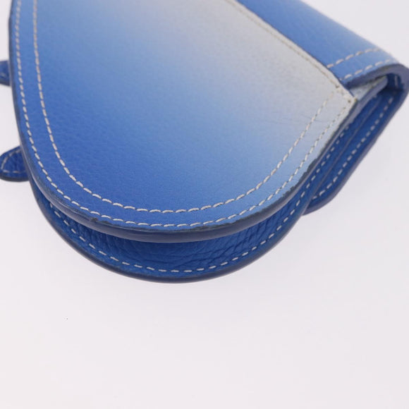 Christian Dior Saddle Pouch Leather Light Blue Silver Auth 188996