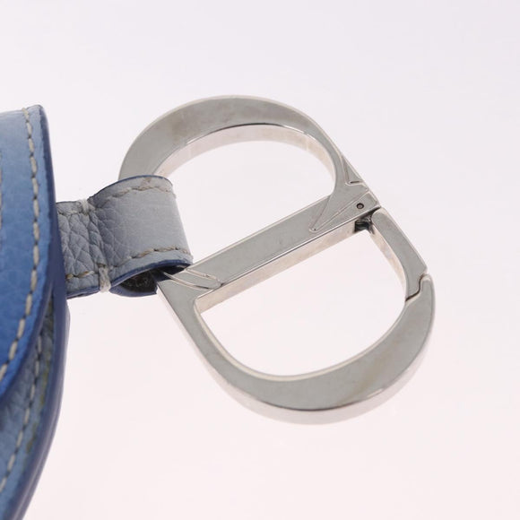 Christian Dior Saddle Pouch Leather Light Blue Silver Auth 188996