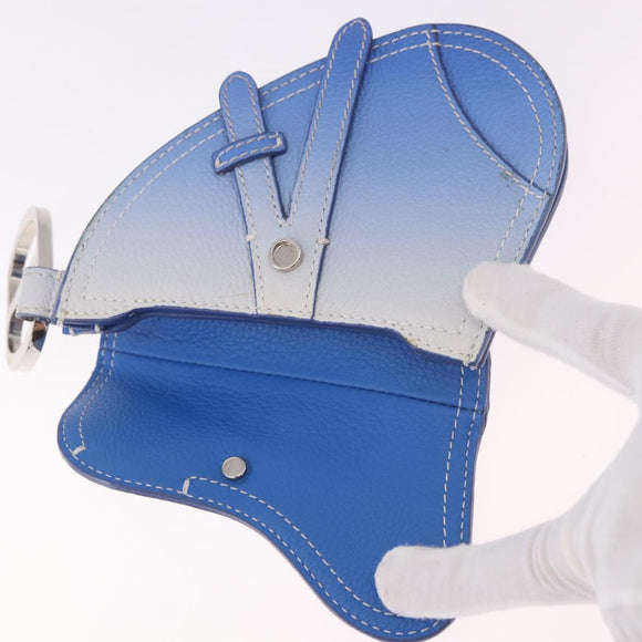 Christian Dior Saddle Pouch Leather Light Blue Silver Auth 188996