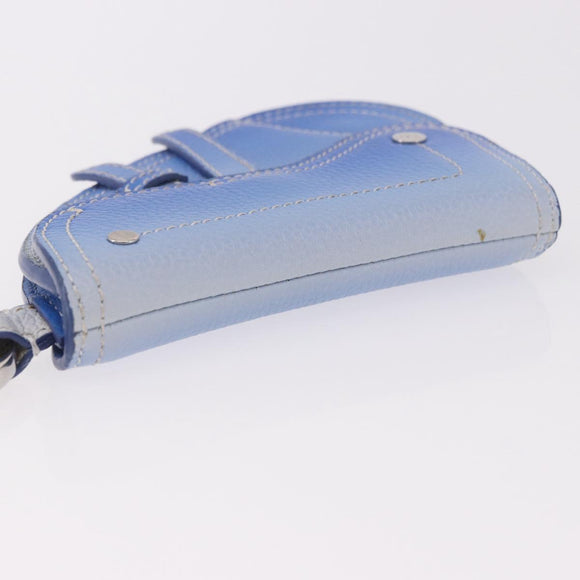 Christian Dior Saddle Pouch Leather Light Blue Silver Auth 188996