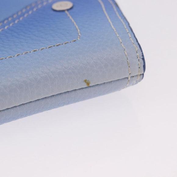 Christian Dior Saddle Pouch Leather Light Blue Silver Auth 188996