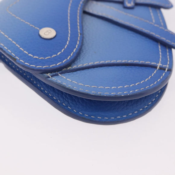 Christian Dior Saddle Pouch Leather Light Blue Silver Auth 188996